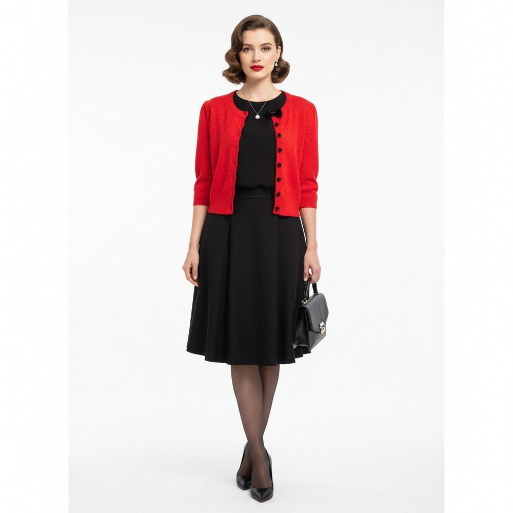 Collectif x ModCloth Red Bow Cardigan Women's S Retro Knit Button Front Sweater‎